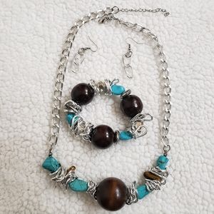Necklace, bracelet and earrings